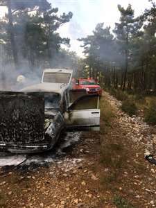       Araçtaki yangın ormana sıçramadan söndürüldü haberi